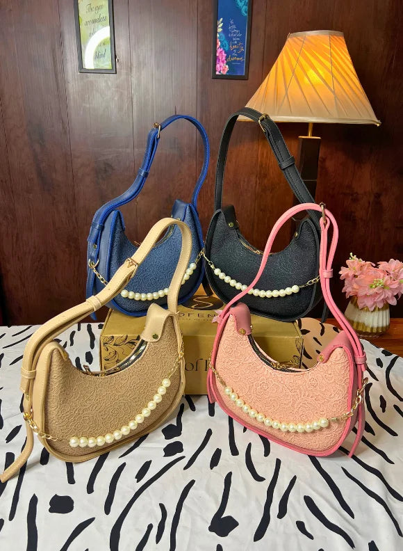 Elegant Pearl Crescent Shoulder Bag for Women | Stylish Crossbody Handbag