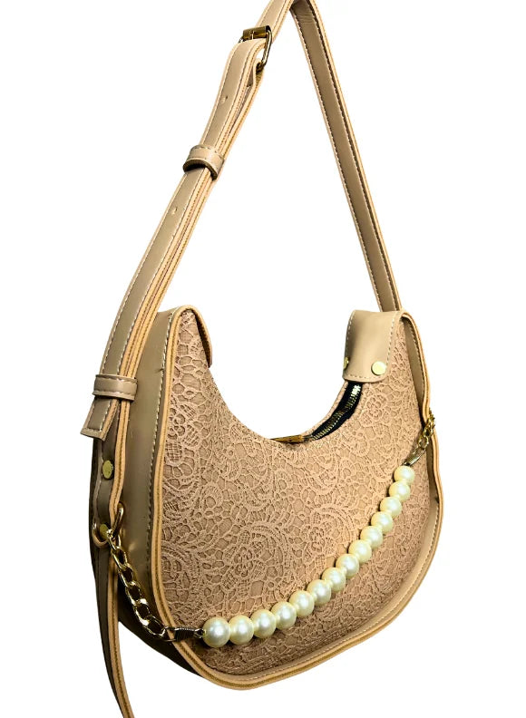 Elegant Pearl Crescent Shoulder Bag for Women | Stylish Crossbody Handbag