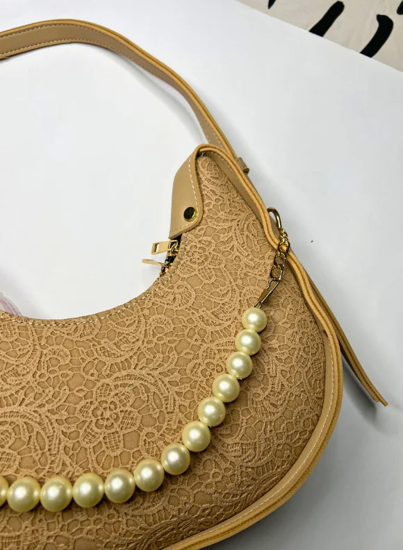 Elegant Pearl Crescent Shoulder Bag for Women | Stylish Crossbody Handbag