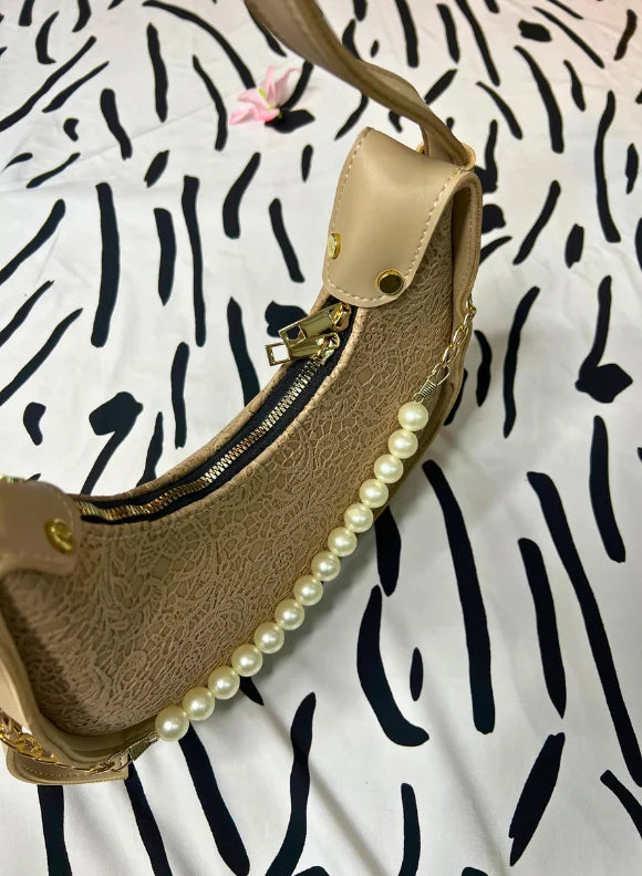Elegant Pearl Crescent Shoulder Bag for Women | Stylish Crossbody Handbag