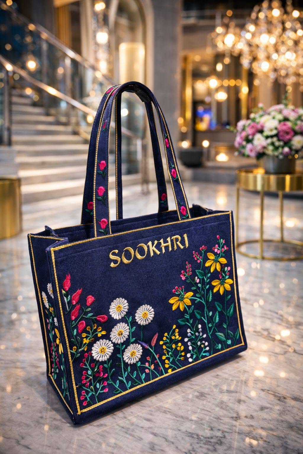 Traditional Embroidered Jute Bag Sookhri Floral Print Vintage Bag For Ladies Girls Elegant Fashionable Bag Multi Color