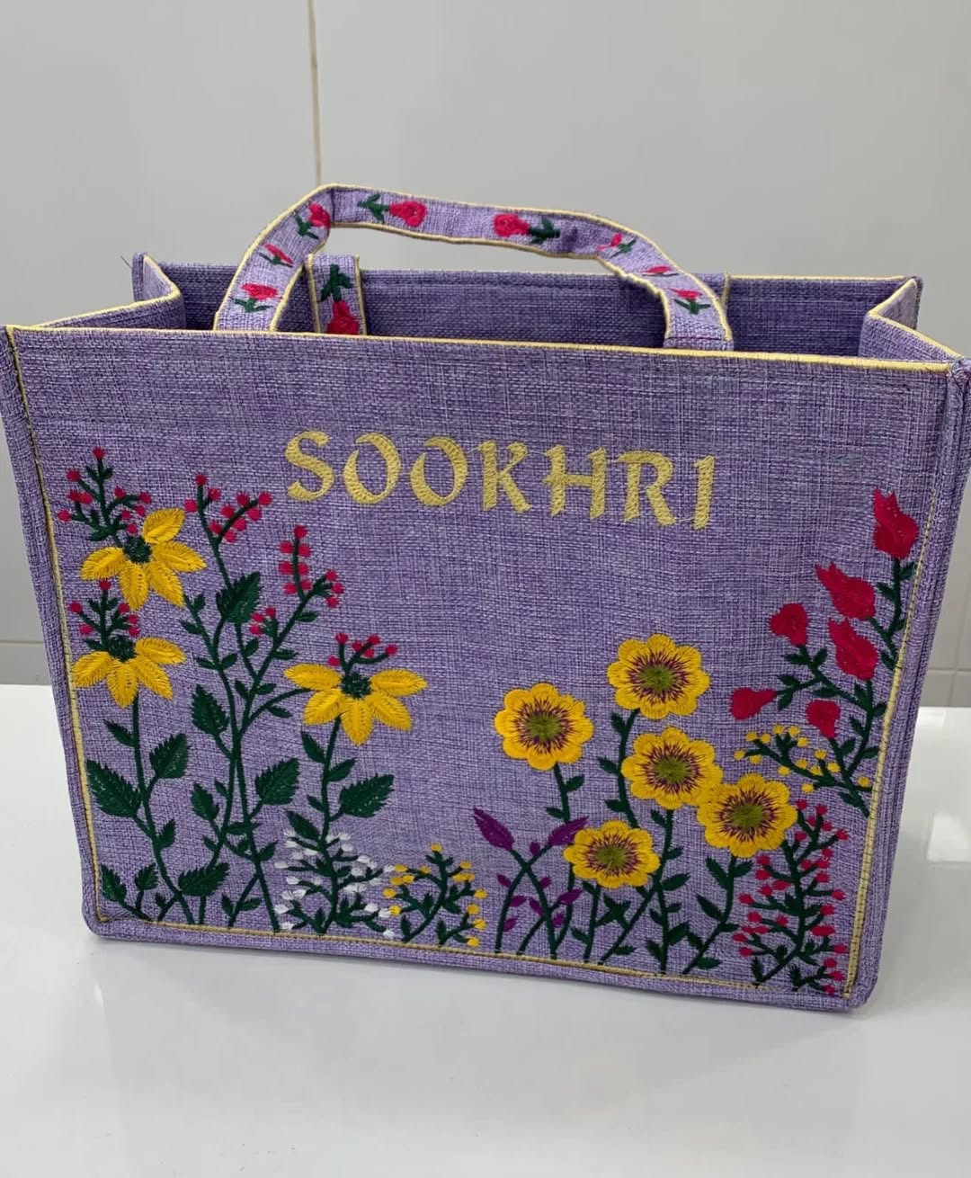 Traditional Embroidered Jute Bag Sookhri Floral Print Vintage Bag For Ladies Girls Elegant Fashionable Bag Multi Color