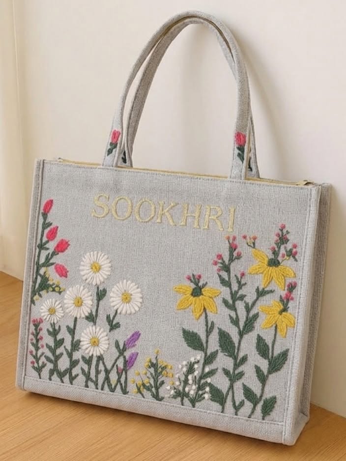 Traditional Embroidered Jute Bag Sookhri Floral Print Vintage Bag For Ladies Girls Elegant Fashionable Bag Multi Color