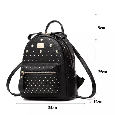 PU Leather Fashion Backpack for Women - Collage Backpack For Girls - Black Backpack for Girls- Shoulder Bag