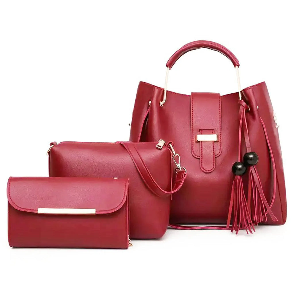 3Pcs PU Leather Ladies Hand Bags Set Handbags for Women Fashionable New Style Tote Bags Shoulder Bag Top Handle Satchel Purse Set 3pcs