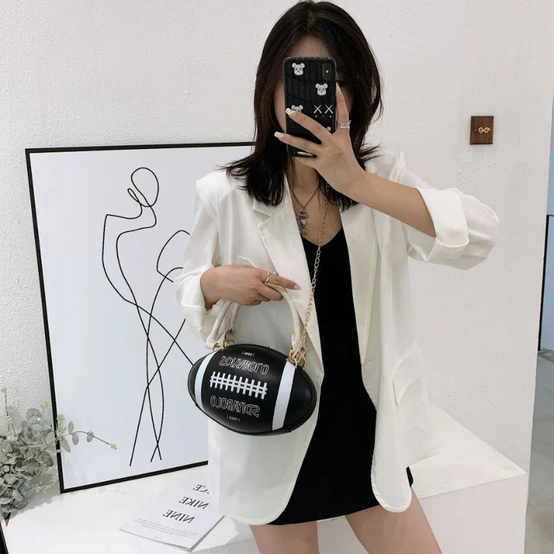 GEZHEN Rugby Shape Women Daily Handbag Clutch Bag Shoulder Crossbody Girl's Purse Novelty Funny Forest Style Soft Girl Single Chain Small Round