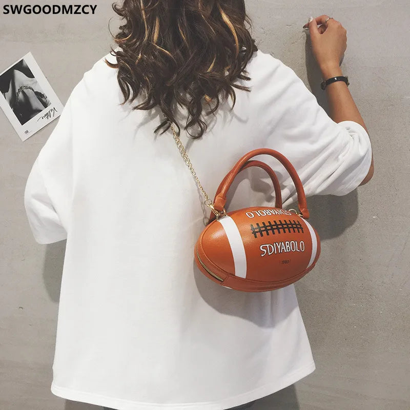 GEZHEN Rugby Shape Women Daily Handbag Clutch Bag Shoulder Crossbody Girl's Purse Novelty Funny Forest Style Soft Girl Single Chain Small Round