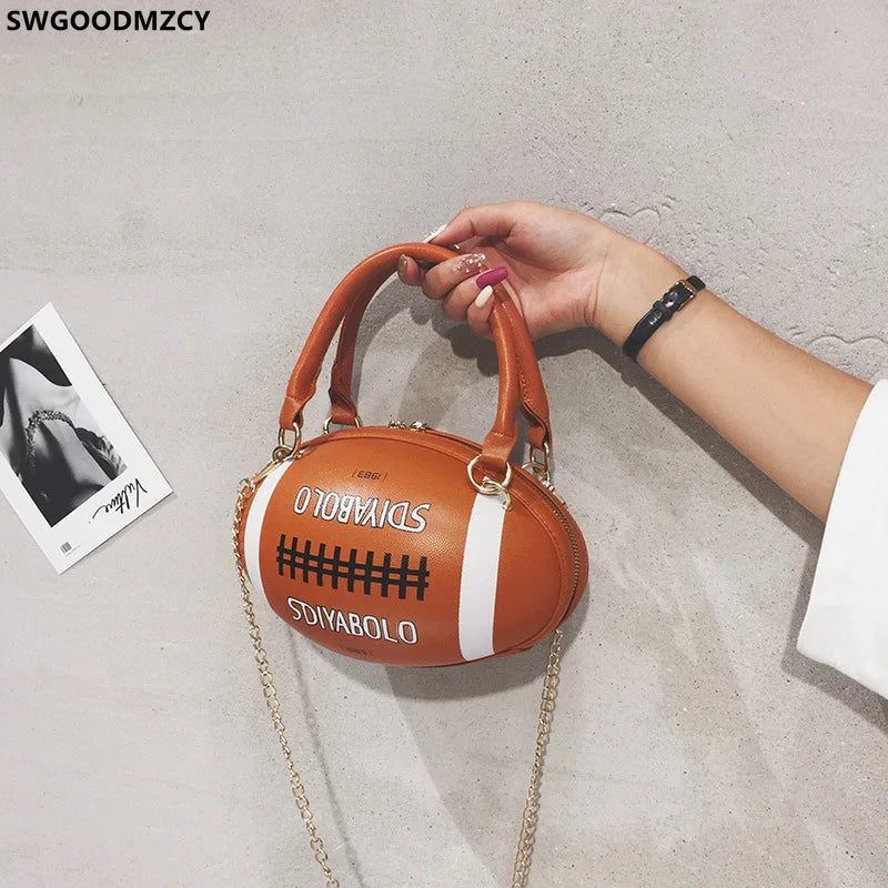 GEZHEN Rugby Shape Women Daily Handbag Clutch Bag Shoulder Crossbody Girl's Purse Novelty Funny Forest Style Soft Girl Single Chain Small Round