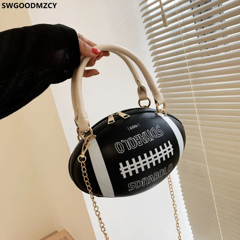 GEZHEN Rugby Shape Women Daily Handbag Clutch Bag Shoulder Crossbody Girl's Purse Novelty Funny Forest Style Soft Girl Single Chain Small Round