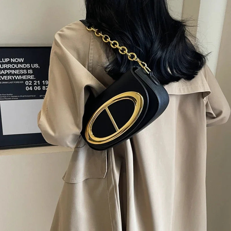 New Flap Small Bag Women Luxury Designer Purses and Handbags Simple Commute Saddle Bags Metal Lock Buckle Shoulder Crossbody Bag
