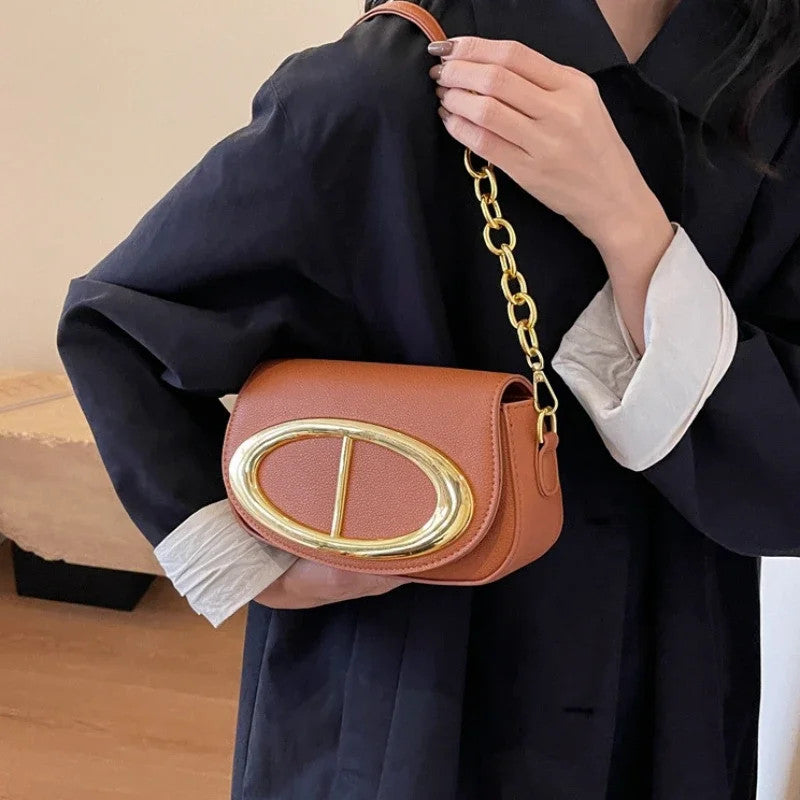 New Flap Small Bag Women Luxury Designer Purses and Handbags Simple Commute Saddle Bags Metal Lock Buckle Shoulder Crossbody Bag