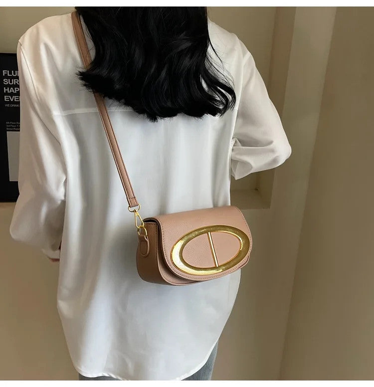 New Flap Small Bag Women Luxury Designer Purses and Handbags Simple Commute Saddle Bags Metal Lock Buckle Shoulder Crossbody Bag