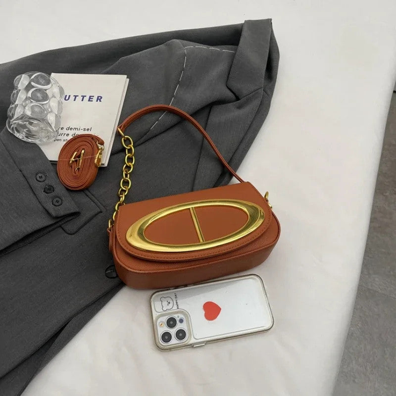 New Flap Small Bag Women Luxury Designer Purses and Handbags Simple Commute Saddle Bags Metal Lock Buckle Shoulder Crossbody Bag
