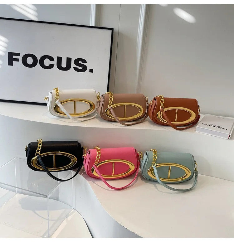 New Flap Small Bag Women Luxury Designer Purses and Handbags Simple Commute Saddle Bags Metal Lock Buckle Shoulder Crossbody Bag
