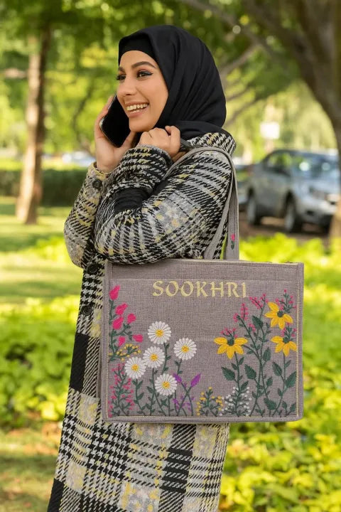 Traditional Embroidered Jute Bag Sookhri Floral Print Vintage Bag For Ladies Girls Elegant Fashionable Bag Multi Color