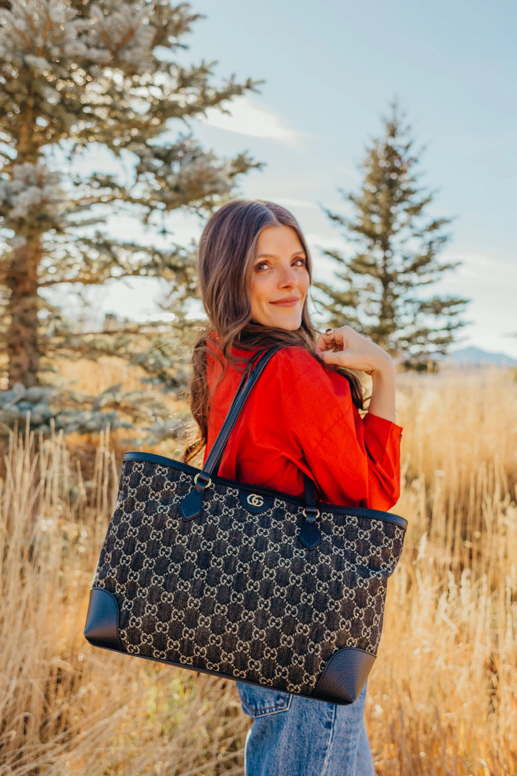 GUCCI GG Jacquard Denim Ophidia Shopping Tote