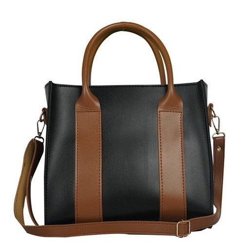 🖤 Elegant Black &amp; Tan Structured Tote Bag for Women