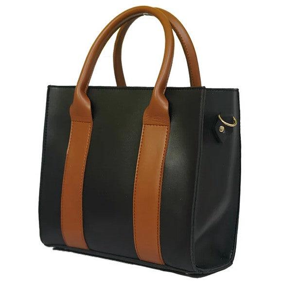 🖤 Elegant Black &amp; Tan Structured Tote Bag for Women
