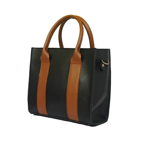 🖤 Elegant Black &amp; Tan Structured Tote Bag for Women