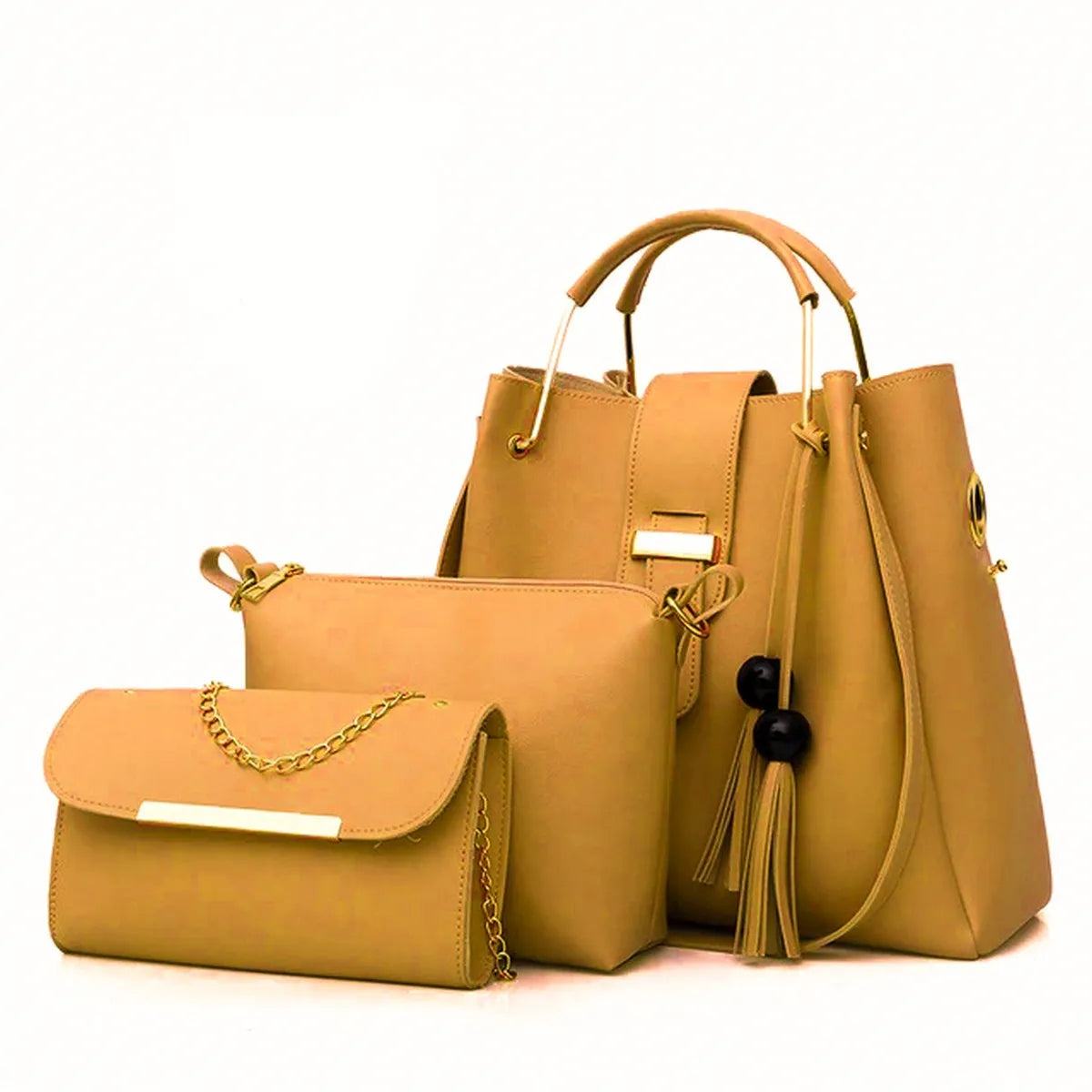 3Pcs PU Leather Ladies Hand Bags Set Handbags for Women Fashionable New Style Tote Bags Shoulder Bag Top Handle Satchel Purse Set 3pcs