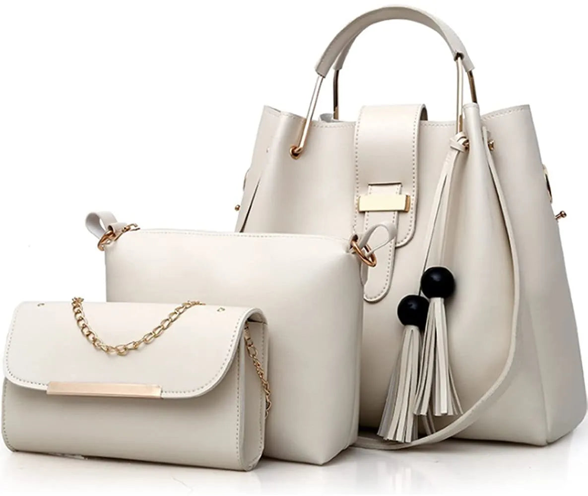 3Pcs PU Leather Ladies Hand Bags Set Handbags for Women Fashionable New Style Tote Bags Shoulder Bag Top Handle Satchel Purse Set 3pcs