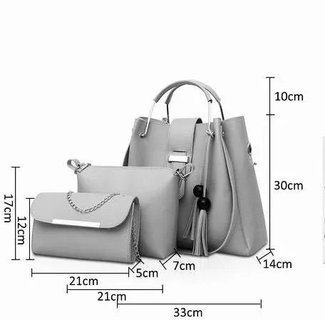 3Pcs PU Leather Ladies Hand Bags Set Handbags for Women Fashionable New Style Tote Bags Shoulder Bag Top Handle Satchel Purse Set 3pcs
