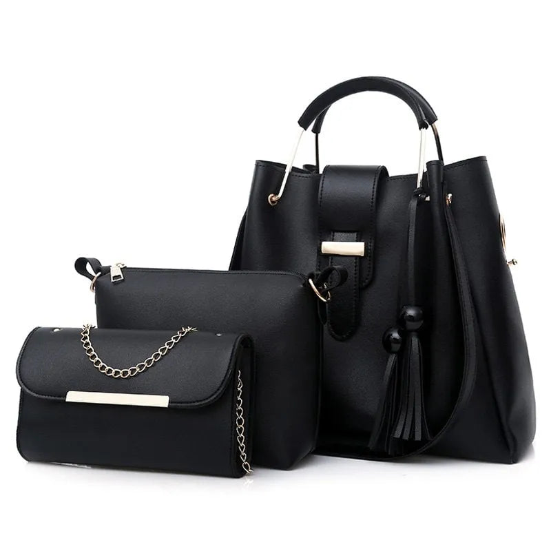 3Pcs PU Leather Ladies Hand Bags Set Handbags for Women Fashionable New Style Tote Bags Shoulder Bag Top Handle Satchel Purse Set 3pcs
