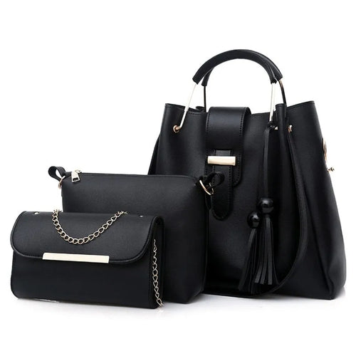 3Pcs PU Leather Ladies Hand Bags Set Handbags for Women Fashionable New Style Tote Bags Shoulder Bag Top Handle Satchel Purse Set 3pcs